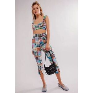 NWT Free People Keep Me Two-Piece Capri Set Plaid Size 2